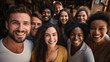 © ALL YOU NEED studio - Unity of races and social classes. Multiracial group of people with black African-American Caucasian and Asian people . smiling together.