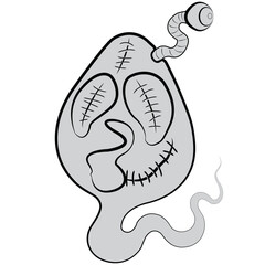 Scary big-headed ghost cartoon image for Halloween graphic support