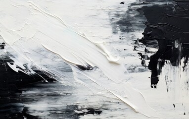 Poster - Abstract artistic black and white painting texture. Closeup of oil acrylic brushstrokes on canvas.