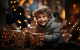 Fototapeta  - szczęśliwe dziecko, które dostało prezent z okazji świąt bożego narodzenia