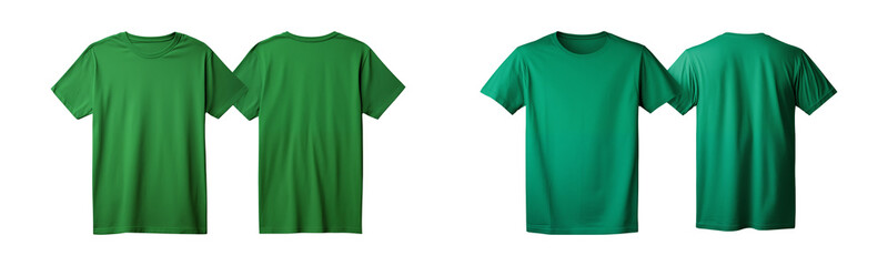 Wall Mural - realistic set of male green t-shirts mockup front and back view isolated on a transparent background, cut out