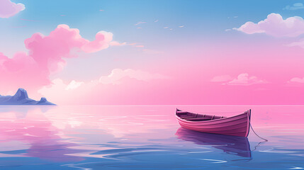 Wall Mural - pink boat on a sea banner 