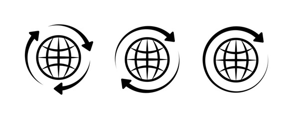 Poster - Sphere icons with arrows in a circle. Silhouette, network update, circle arrows, globe icons. Vector icons