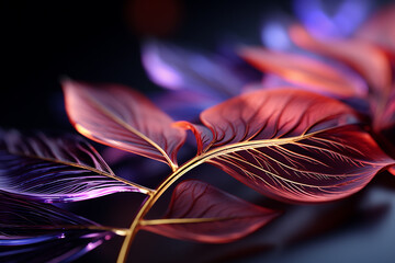 Poster - Close up Beautiful abstract leaf in light. Minimalism modern style concept. Dark Background pattern for design. 