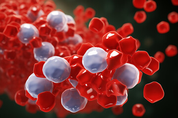 Poster - beautiful abstract of human red and white blood cells isolated on white background. 