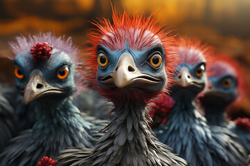 Poster - He playful interaction between a group of Moa, showcasing their social dynamics and vigilant nature. 