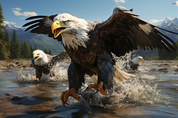Poster - He playful interaction between a group of Haast's Eagle, showcasing their social dynamics and vigilant nature.  