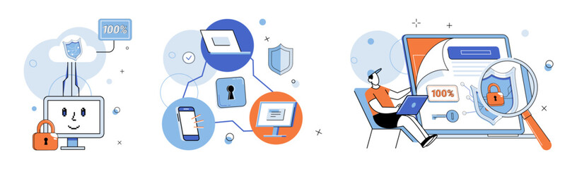 Cyber security vector illustration. Confidence in online transactions relies on robust cyber security measures Cybersecurity encompasses protection digital assets and personal information Technology