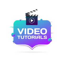 Poster - Video tutorials sign. Flat, purple, player icon with play button, video tutorials sign. Vector icon