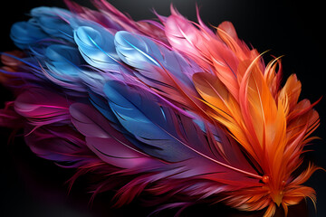 Aufkleber - Bird feather neon colored light. Beautiful background pattern texture for design. 