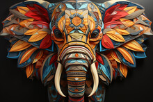Beautiful Abstract Surreal Geometric Elephant Head Concept, Contemporary Colors And Mood Social Background.  