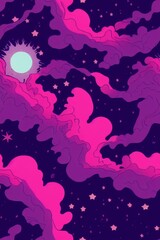 Wall Mural - AI-generated illustration of the purple clouds in the night sky and a moon above them