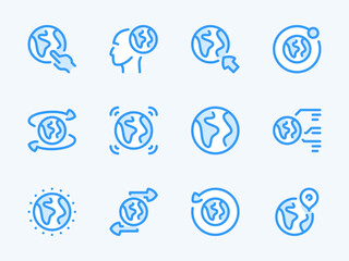 Poster - globe and earth vector line icons. planet and global network outline icon set. worldwide, rotation, 