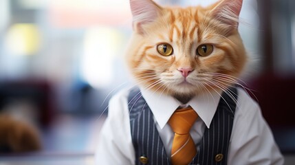 Sticker - A cat wearing a tie and vest, AI