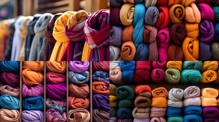 Canvas Print - colorful scarves for sale at the market