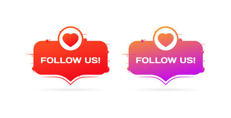 Poster - Follow us signs. Flat, color, heart icons, follow us signs. Vector icons
