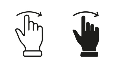 Poster - Swipe and Drag Right Line and Silhouette Black Icon Set. Pinch Screen, Rotate on Screen by Hands Finger Pictogram. Gesture Slide Right Symbol Collection. Isolated Vector Illustration
