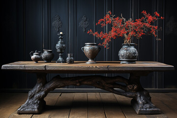Poster - old oak wooden table Photography 