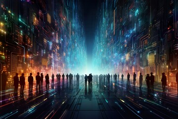 business group in background colorful of the binary digital stream.