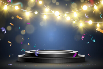 Poster - Christmas bright, beautiful lights, design elements. Glowing lights for design of Xmas greeting cards. Garlands, light Christmas decorations.
