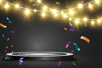 Poster - Christmas bright, beautiful lights, design elements. Glowing lights for design of Xmas greeting cards. Garlands, light Christmas decorations.
