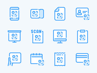 Poster - QR code vector line icons. Coded information outline icon set. Digital tag, Ticket, Code Scan, Encrypted data, Payment, Link barcode and more.