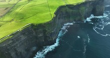 The Highest Cliffs In The World. Cliffs Of Moher And Atlantic Ocean 4k