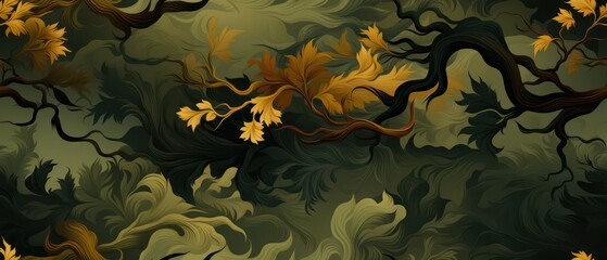 Wall Mural - woodland camouflage, a classic pattern with green and brown tones, designed for wooded environments , an ideal blend of natural concealment and rugged style