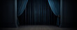 Dark blue curtain in front of the stage. Greeting card. Edited AI illustration. 
