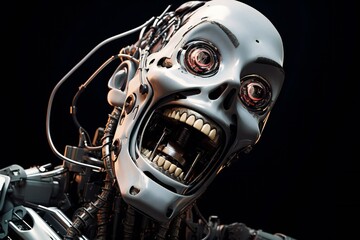 Aufkleber - Funny and scary laughing cyborg, with empty copy space Generative AI 