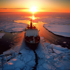 Sticker - An icebreaker ship plowing through arctic waters
