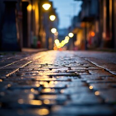 Canvas Print - A street with a sidewalk and lights, AI