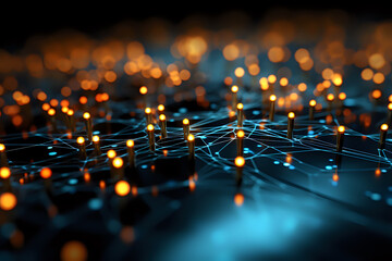 Poster - futuristic background - information technology field, lines and dots with neon glow about the concept of future technology