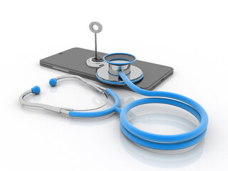 Poster - 3d rendering mobile phone protected key with stethoscope
