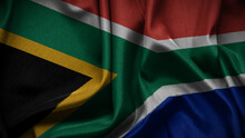 3d Illustration Flag Of South Africa. Close Up Waving Flag Of South Africa.