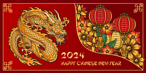 Canvas Print - New year dragon colorful sticker