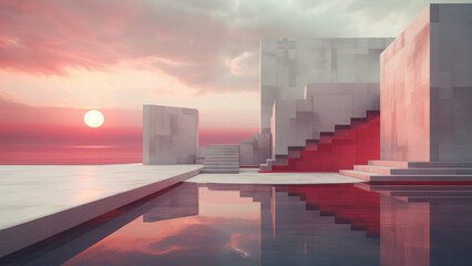 Poster - modern geometric architecture: exterior view of brutalist design