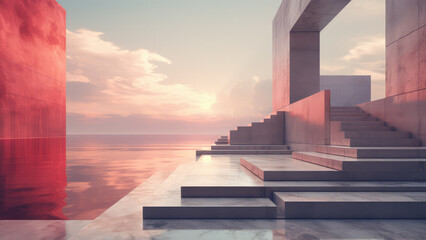 Poster - modern geometric architecture: exterior view of brutalist design