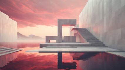 Poster - modern geometric architecture: exterior view of brutalist design