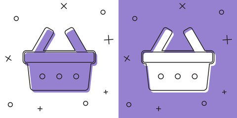 Poster - Set Shopping basket icon isolated on white and purple background. Online buying concept. Delivery service sign. Shopping cart symbol. Vector