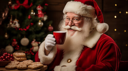 Wall Mural - 
Santa Claus eats Christmas cookies