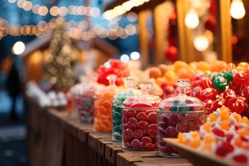 Wall Mural - colorful candy sweets on christmas market