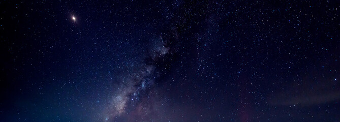 Wall Mural - panorama blue night sky milky way and star on dark background.universe filled with stars, nebula and