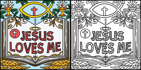 Christian Jesus Loves Me Coloring Illustration