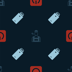 Wall Mural - Set Power button, Electrician and Battery charge on seamless pattern. Vector