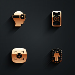 Sticker - Set Virtual reality glasses, 3d modeling, and icon with long shadow. Vector