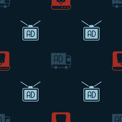 Poster - Set Online shopping on screen, Advertising truck and on seamless pattern. Vector