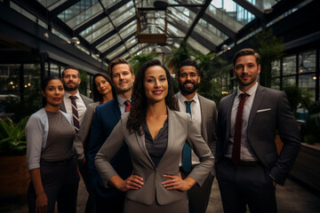 Wall Mural - In the office, the business team exudes confidence and professionalism, arms casually crossed, reflecting a harmonious and relaxed work environment. Generative AI.