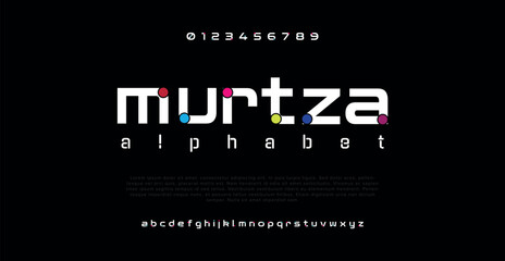 Wall Mural - MURTZA Modern minimal abstract alphabet fonts. Typography technology, electronic, movie, digital, music, future, logo creative font. vector illustration