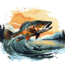 Watercolor Fishing Artwork Illustration, Generative Ai
